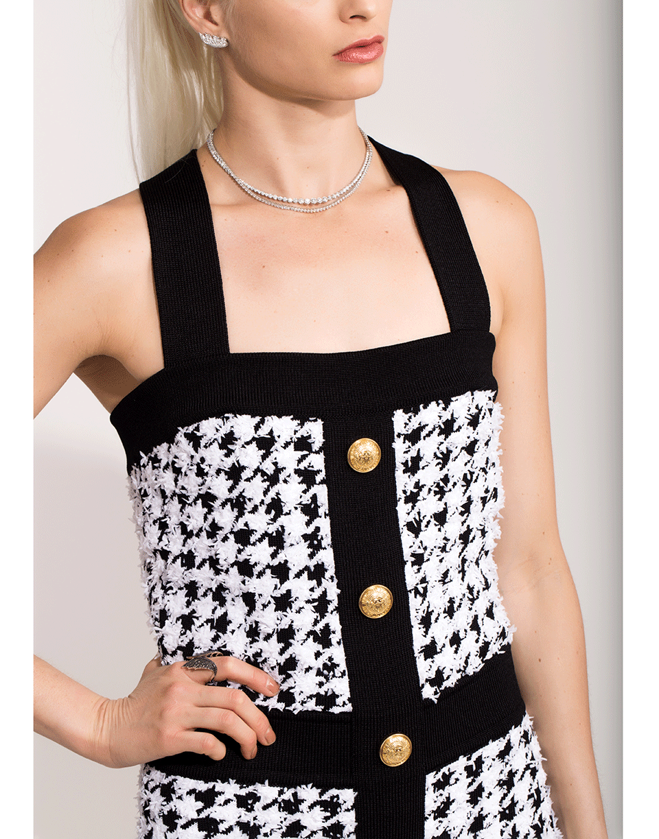 BALMAIN-Cross Strap Button Down Tweed Dress-