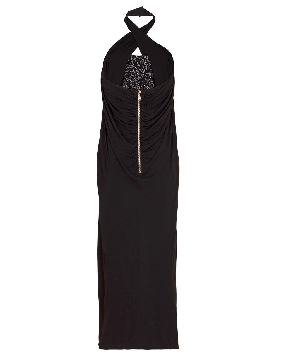 BALMAIN-Long Draped Sequin Dress-