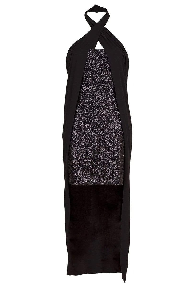 BALMAIN-Long Draped Sequin Dress-