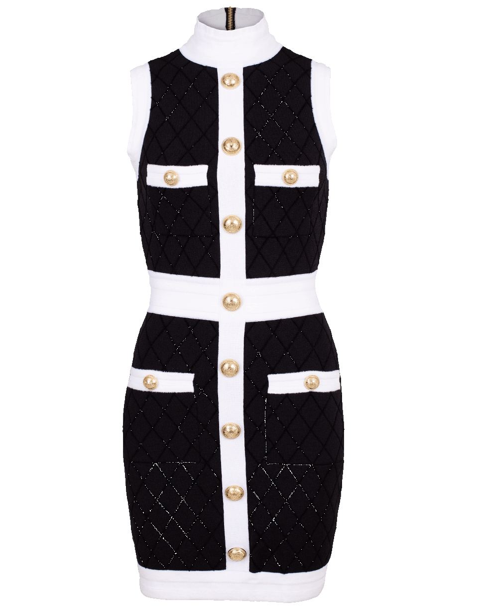 BALMAIN-Sleeveless Diamond Quilted Dress-NOIR/BLA