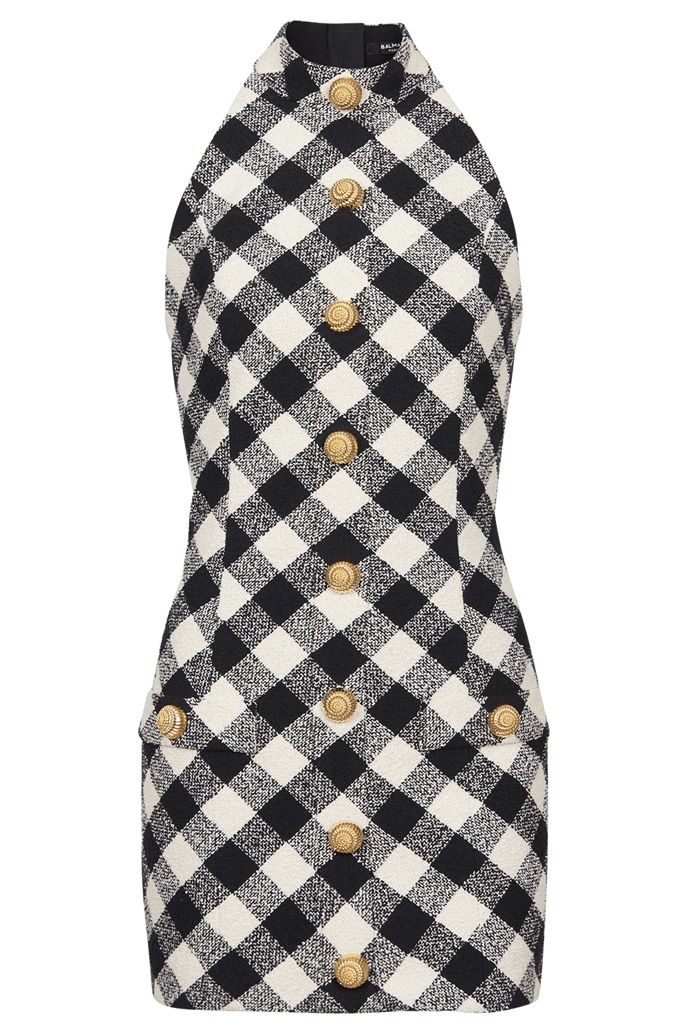 BALMAIN-Buttoned Halterneck Short Dress-