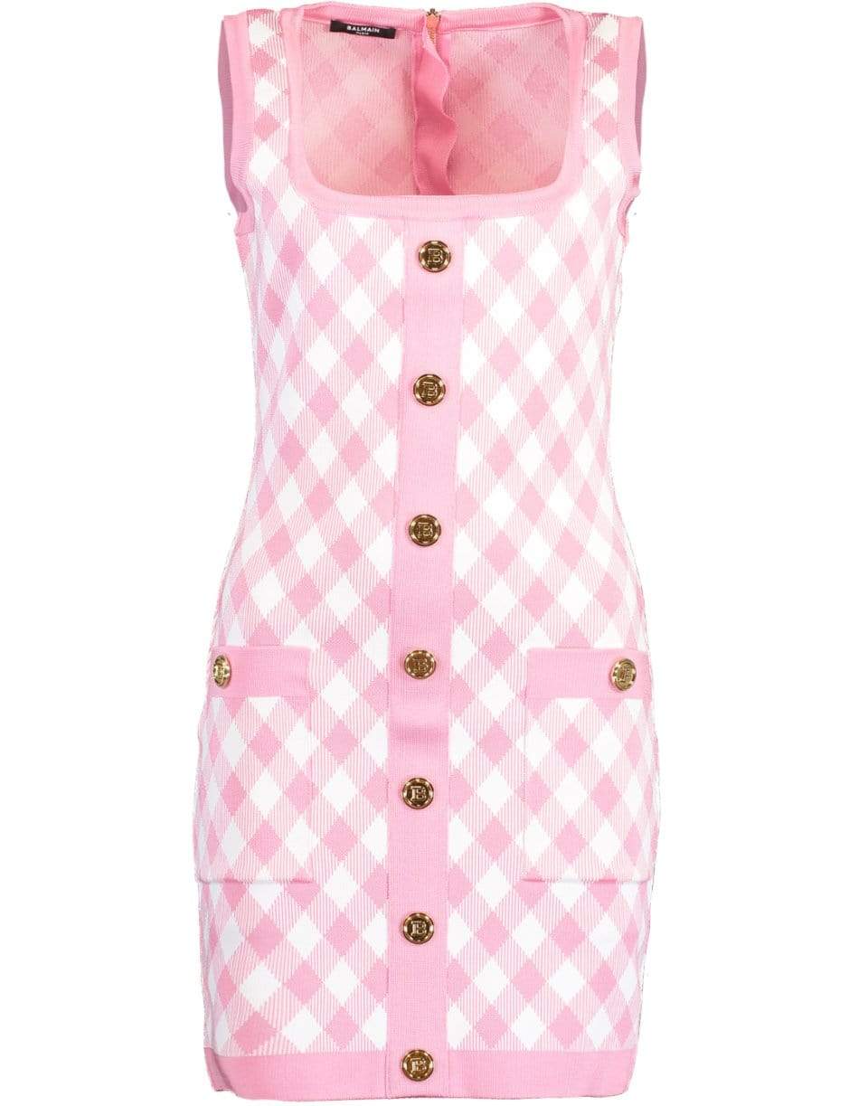 BALMAIN-Buttoned Gingham Jacquard Dress-