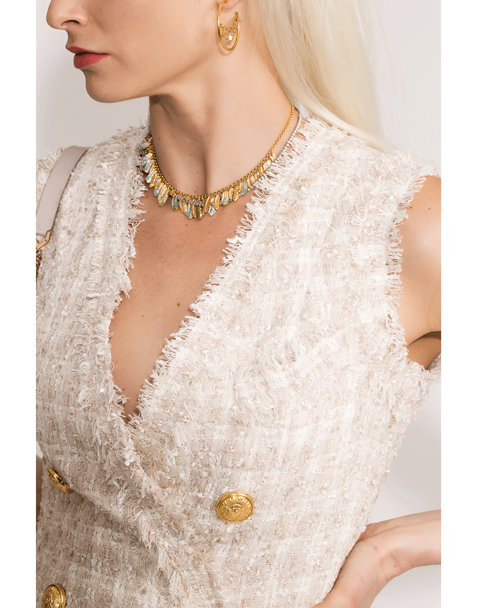 BALMAIN-Fringe Tweed Button Dress-