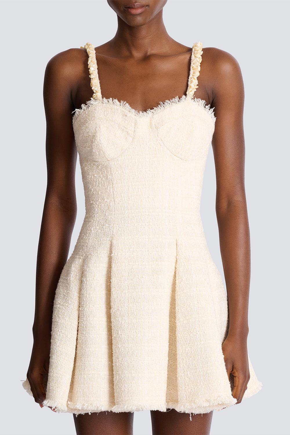 Embroidered Strap Flare Dress-WHITE-34-CLOTHINGDRESSCASUAL-BALMAIN