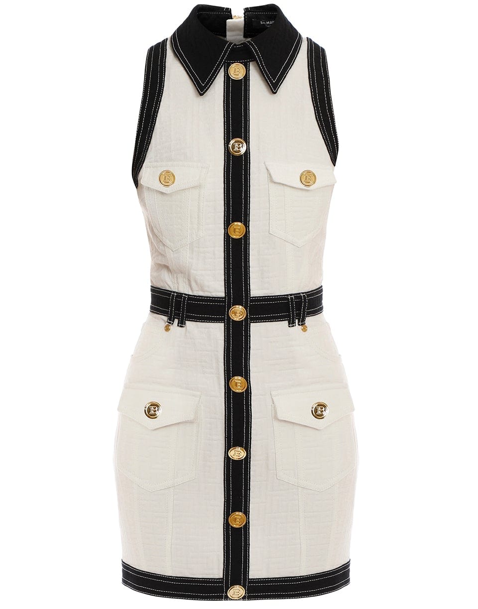 BALMAIN-Short Buttoned Denim Dress-