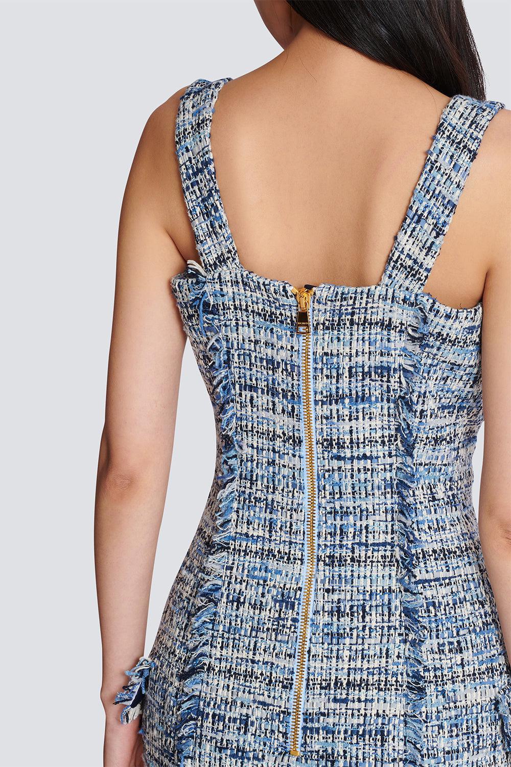 STRAPPED BUTTONED MINI DRESS-BLEUJEAN-36-CLOTHINGDRESSCOCKTAIL-BALMAIN