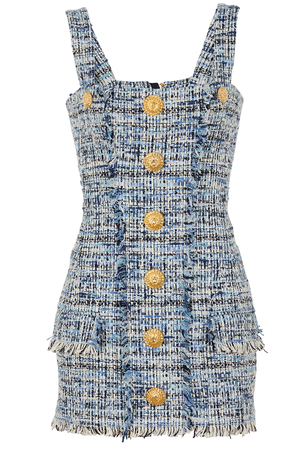 STRAPPED BUTTONED MINI DRESS-BLEUJEAN-36-CLOTHINGDRESSCOCKTAIL-BALMAIN
