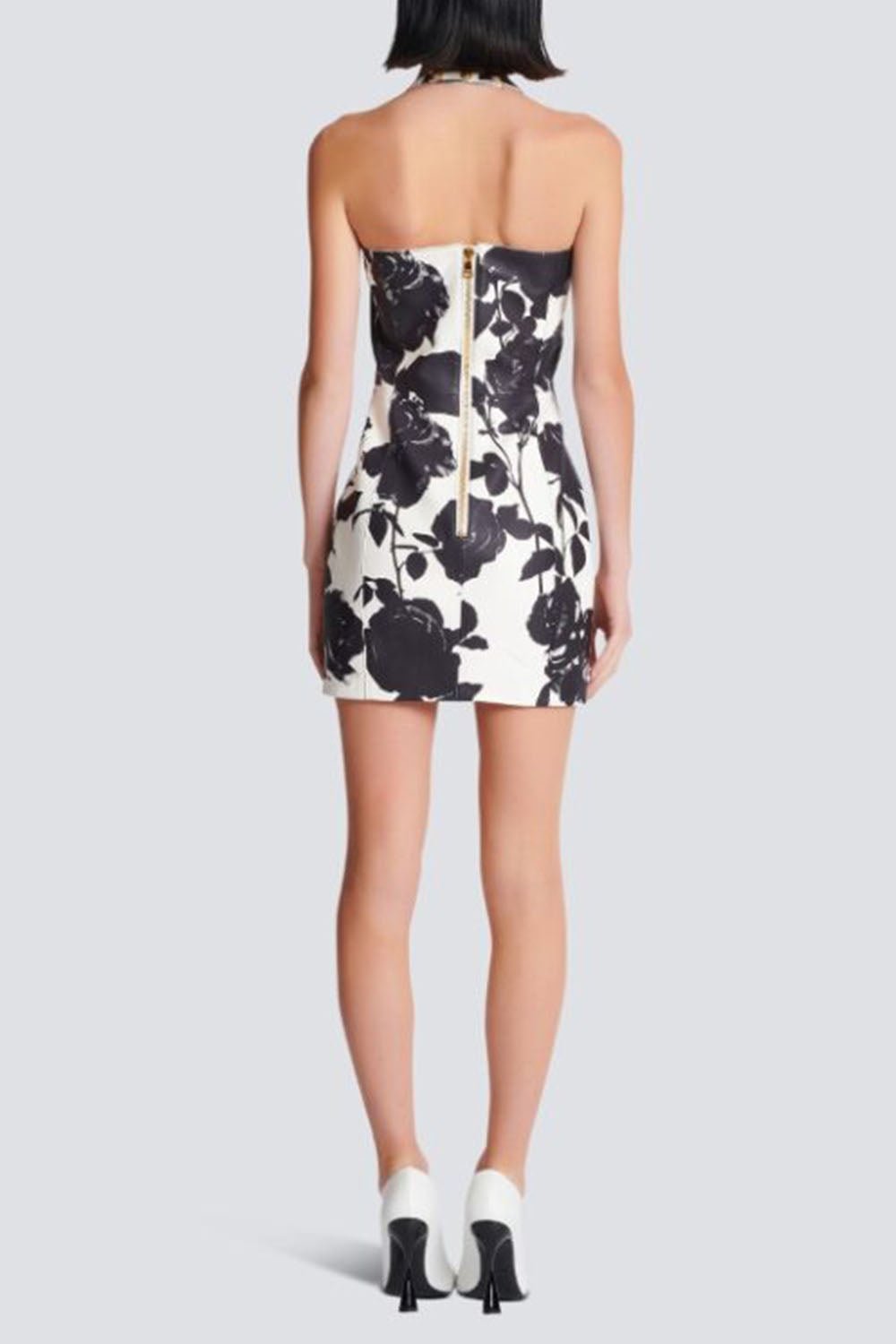 BALMAIN-Printed Floral Short Dress-BLNC/NOI