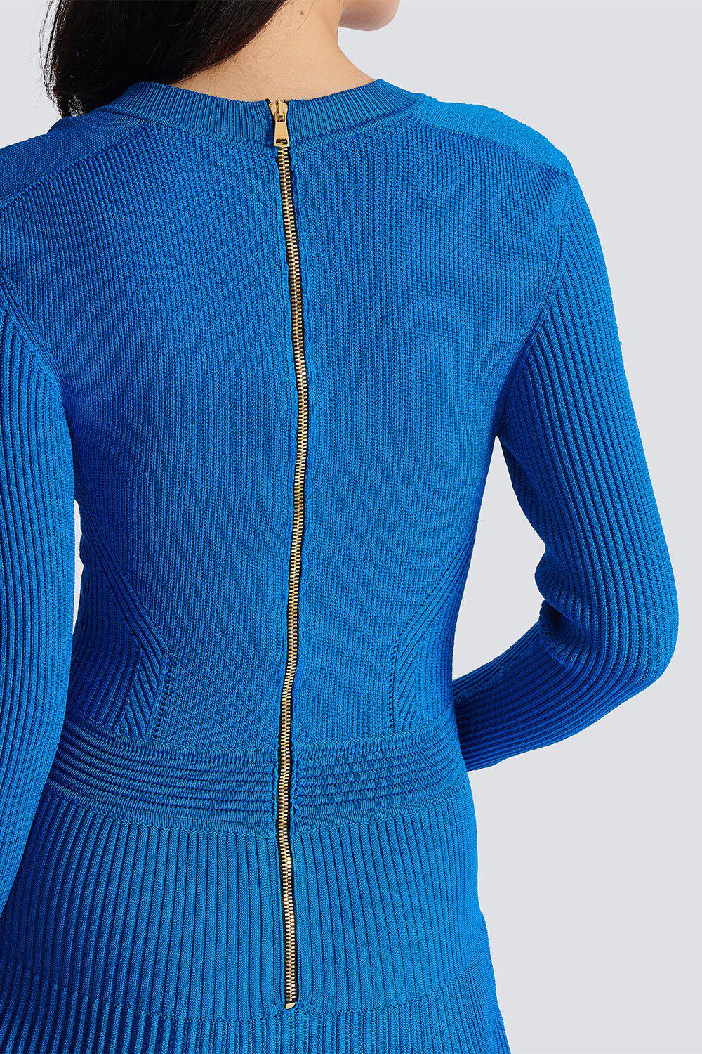 BALMAIN-Ribbed Knit Flare Dress-