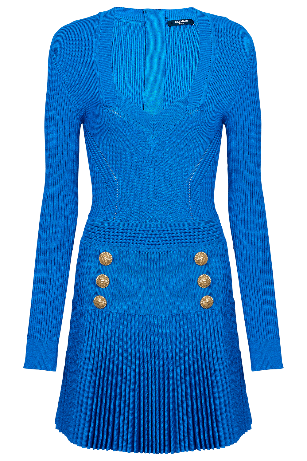 BALMAIN-Ribbed Knit Flare Dress-