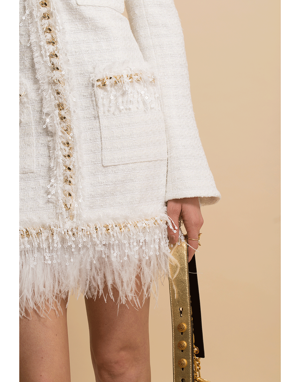 BALMAIN-Cold Shoulder Chain Trim Dress-WHT/GLD