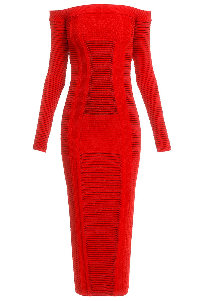 BALMAIN-Long Sleeve Bustier Midi Dress-