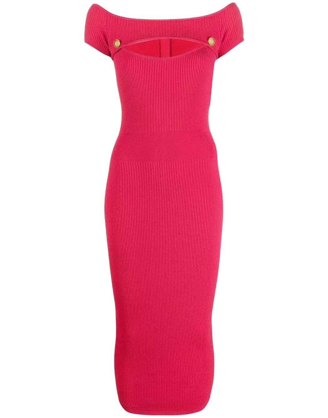 BALMAIN-Off Shoulder Knitted Dress-
