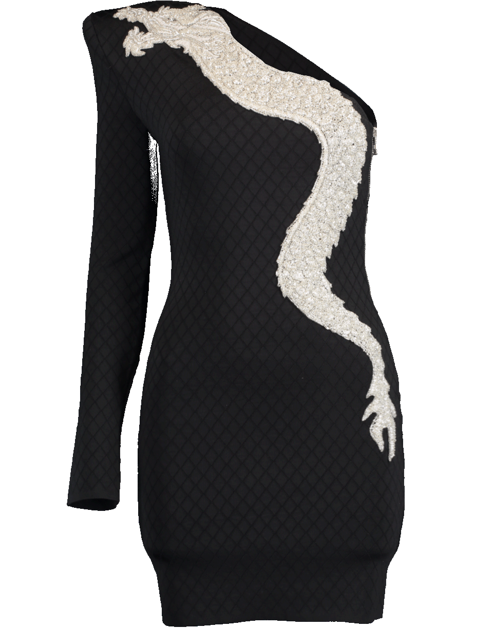 BALMAIN-One Shoulder Dragon Dress-NOIR