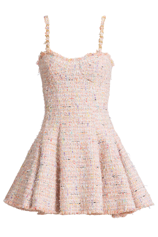 Chain Strap Flare Mini Dress-PINK-34-CLOTHINGDRESSMISC-BALMAIN