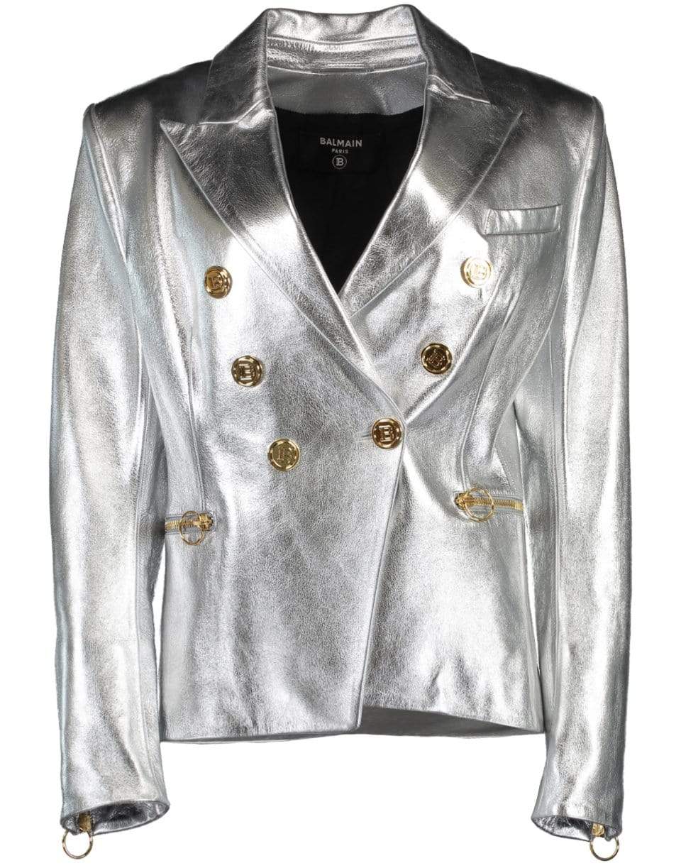 BALMAIN-Six Button Zippered Leather Jacket-
