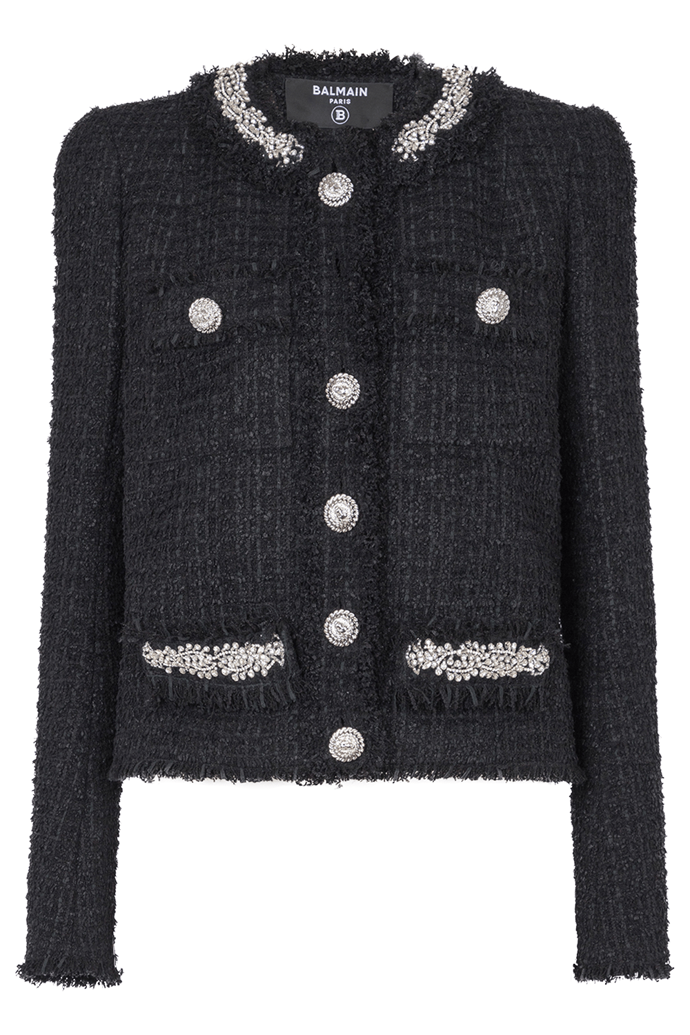 BALMAIN-Embellished Collarless Side To Side Jacket-