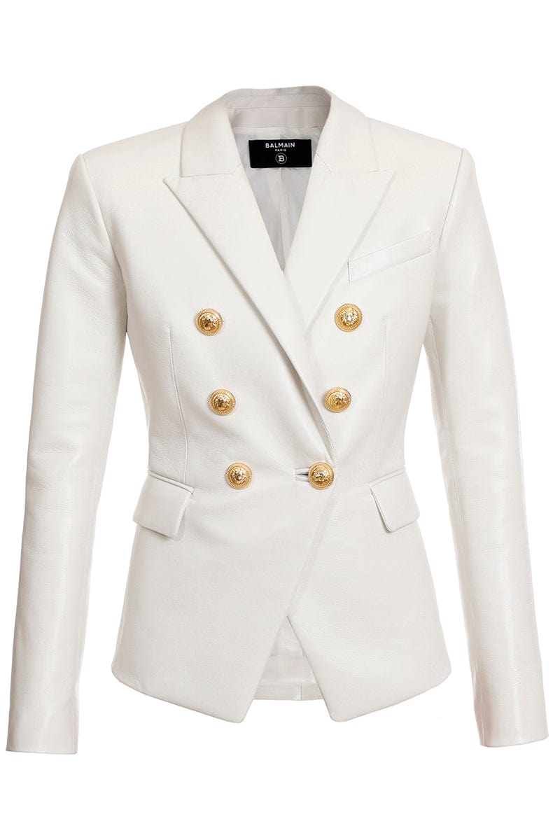 BALMAIN-6 Lion Buttons Leather Jacket-
