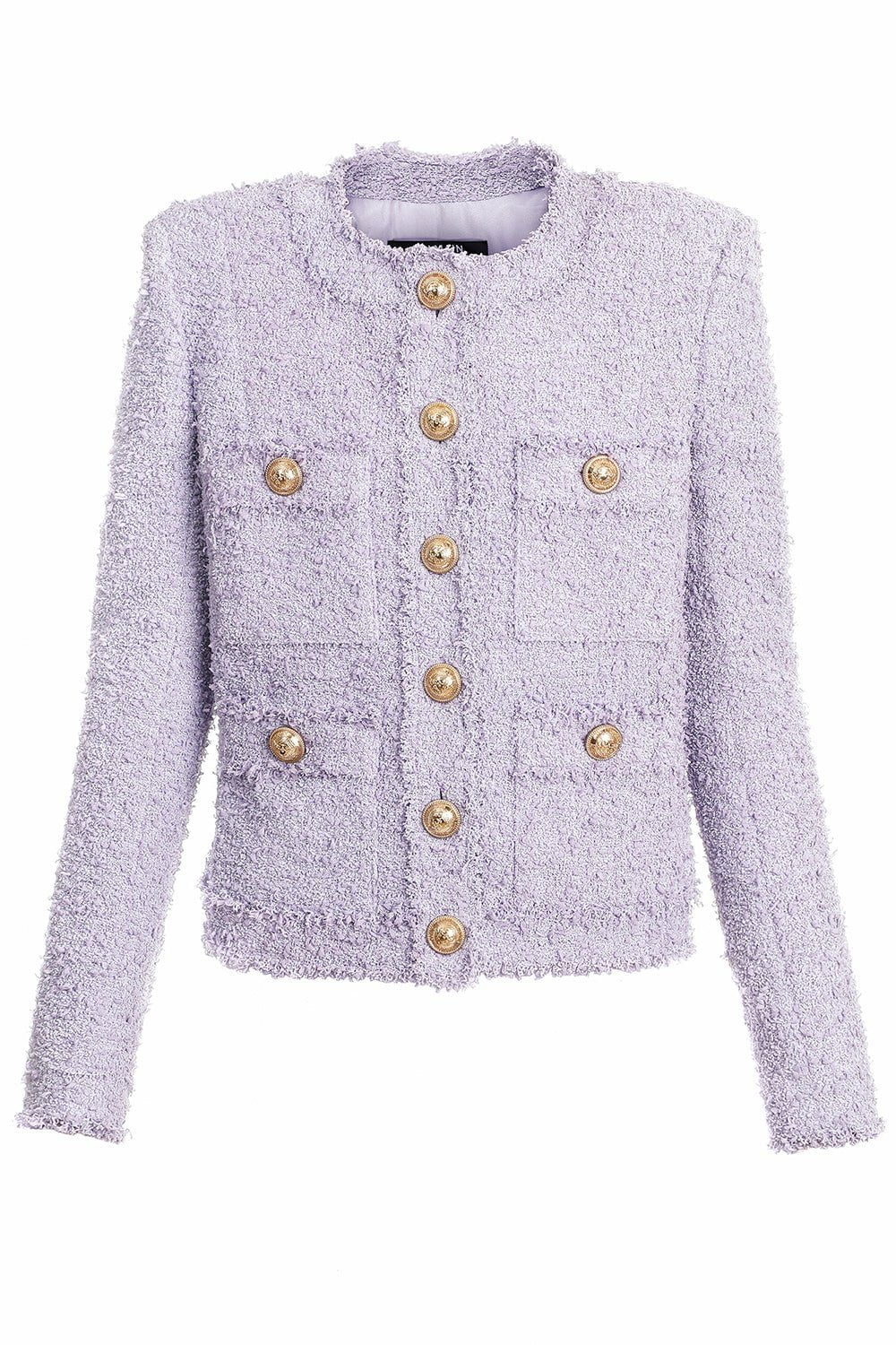 BALMAIN-Collarless 4 Pocket Tweed Jacket-