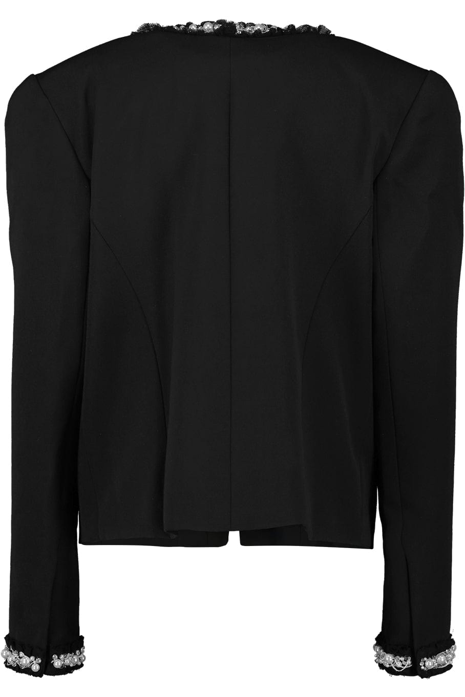BALMAIN-Collarless Pearl Trimmed Jacket-NOR/BLNC