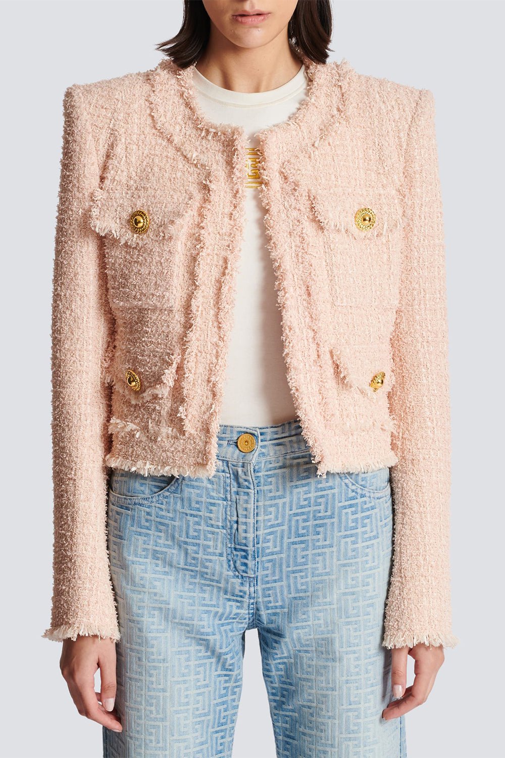 BALMAIN-Collarless 4 Pocket Jacket-