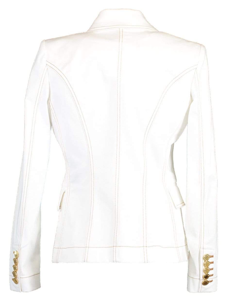 BALMAIN-White Six Button Stitch Denim Jacket-