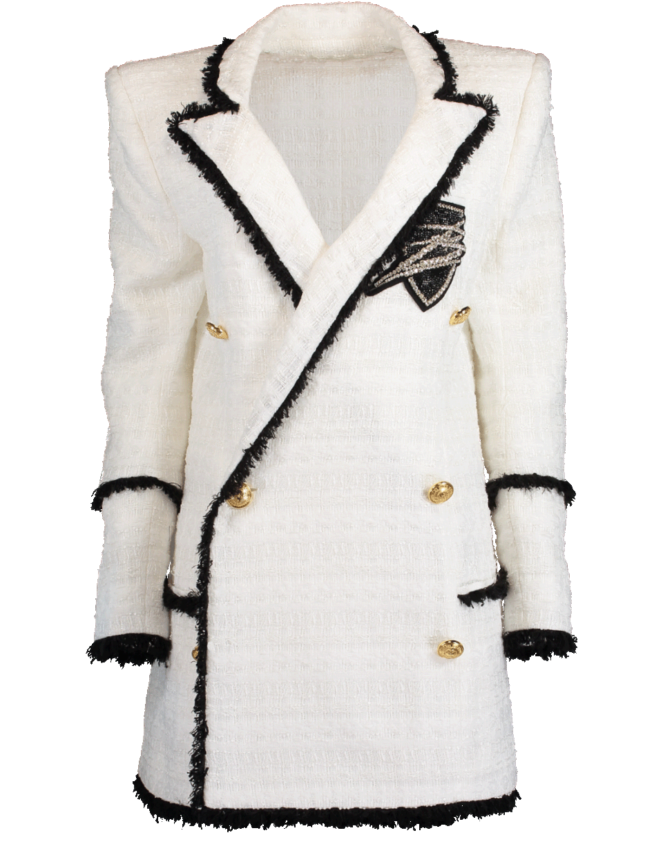 BALMAIN-Long Double Breasted Tweed Jacket-BLACK