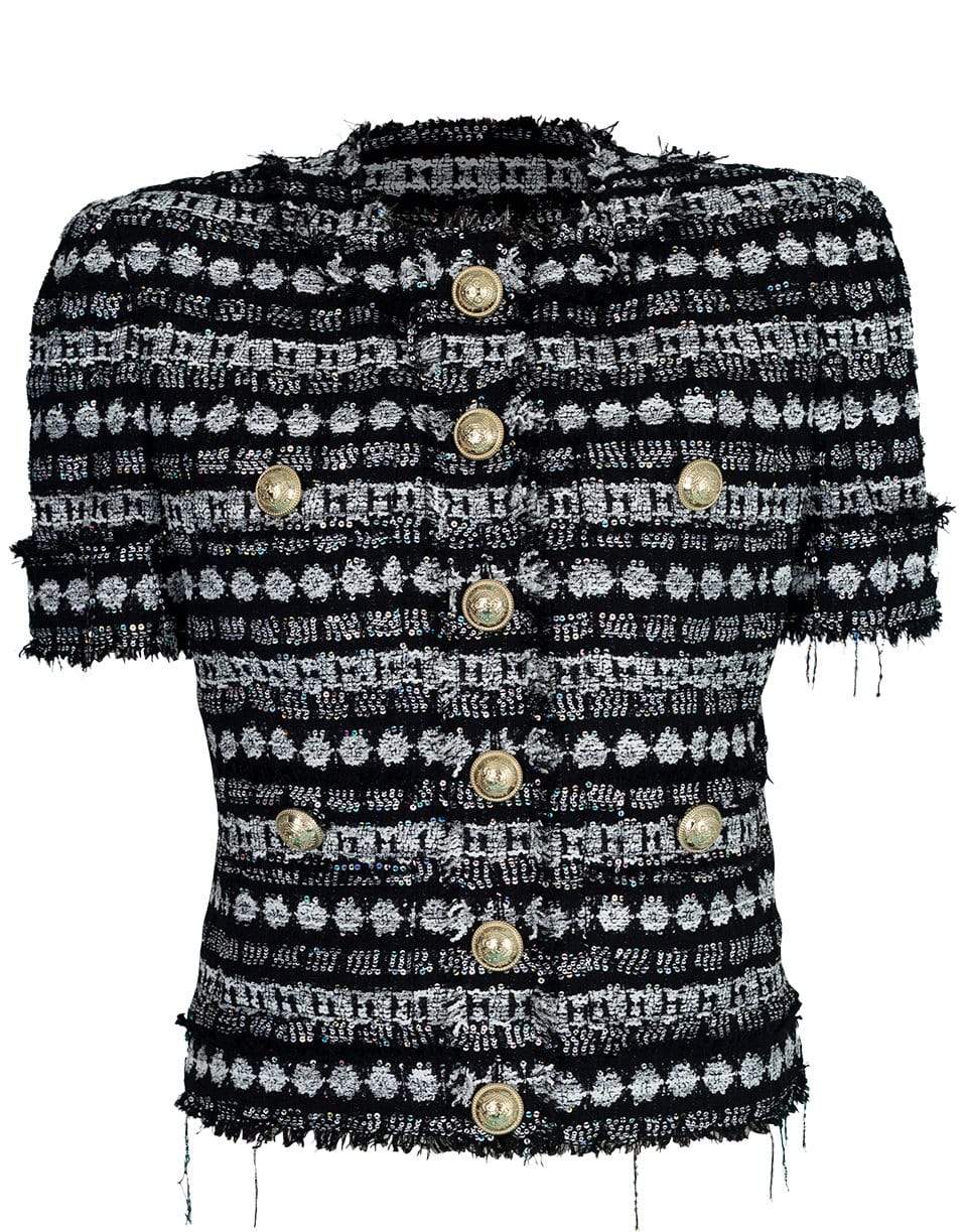 BALMAIN-Short Sleeve Tweed Jacket-BLK/WHT