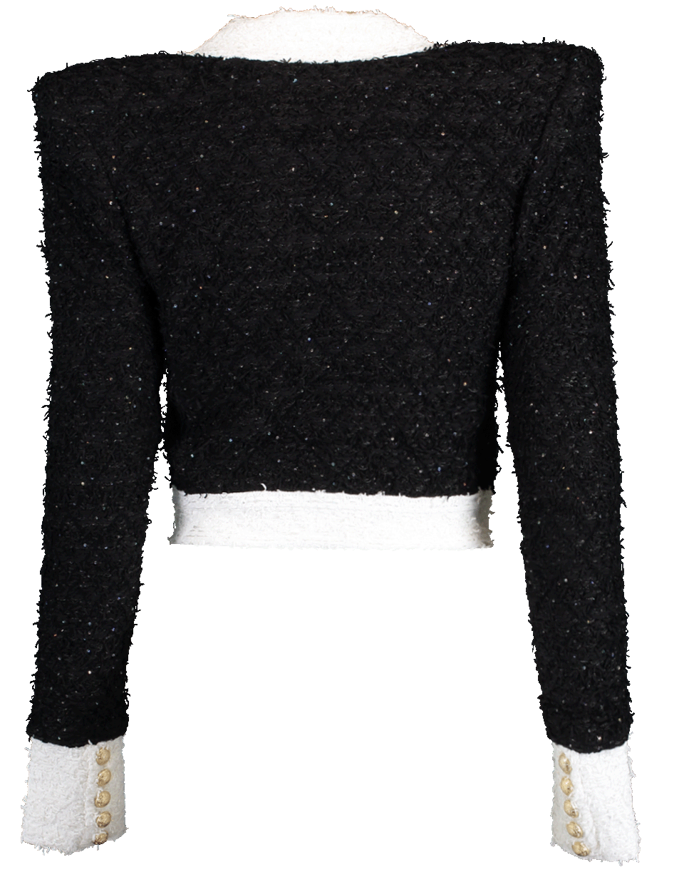 BALMAIN-Collarless Tweed Jacket-