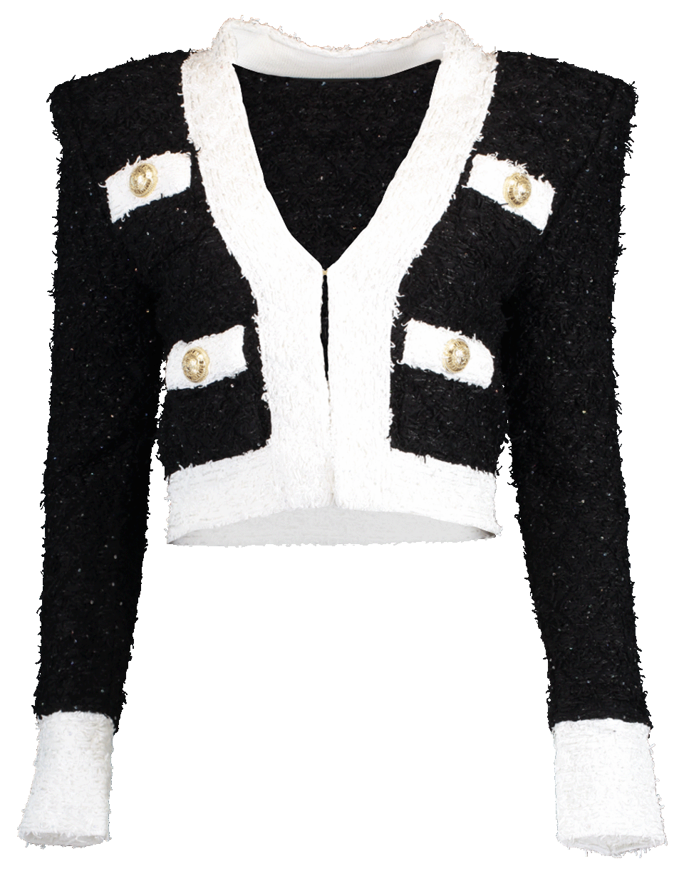 BALMAIN-Collarless Tweed Jacket-
