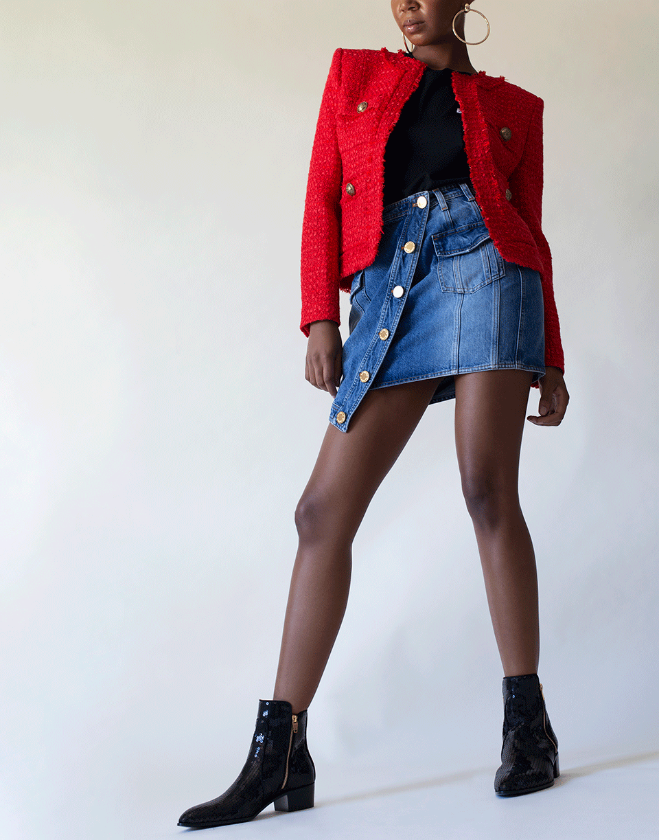 BALMAIN-Collarless Four Pocket Tweed Jacket-