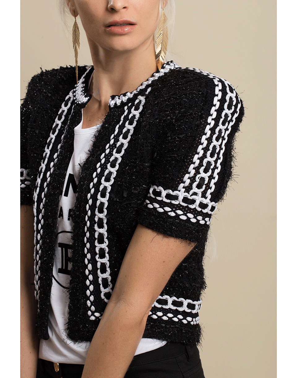 BALMAIN-Short Sleeve Collarless Knit Jacket-