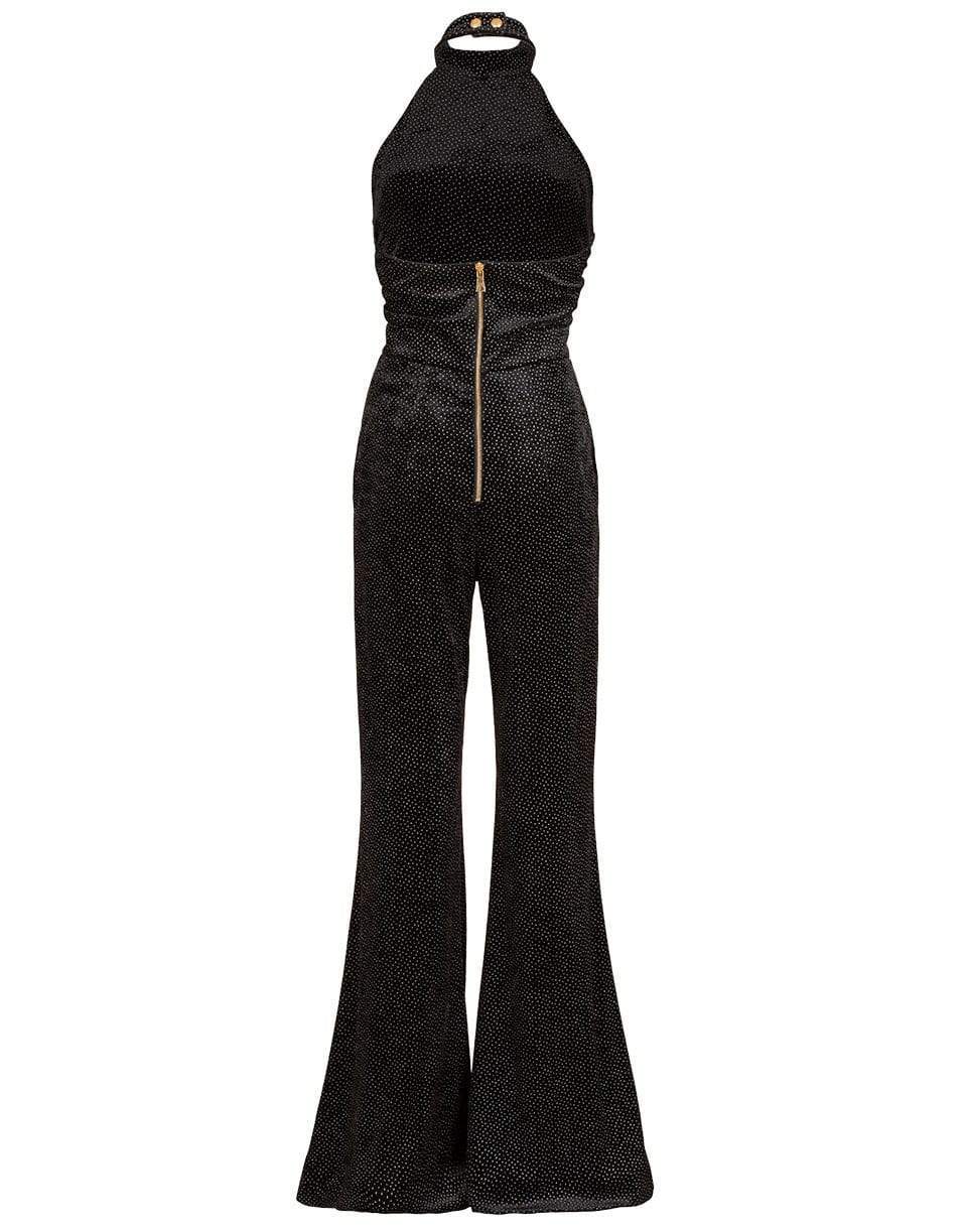 BALMAIN-Glitter Halter Back Zip Jumpsuit-NOIR/ARG