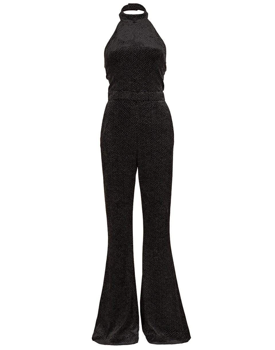 BALMAIN-Glitter Halter Back Zip Jumpsuit-NOIR/ARG