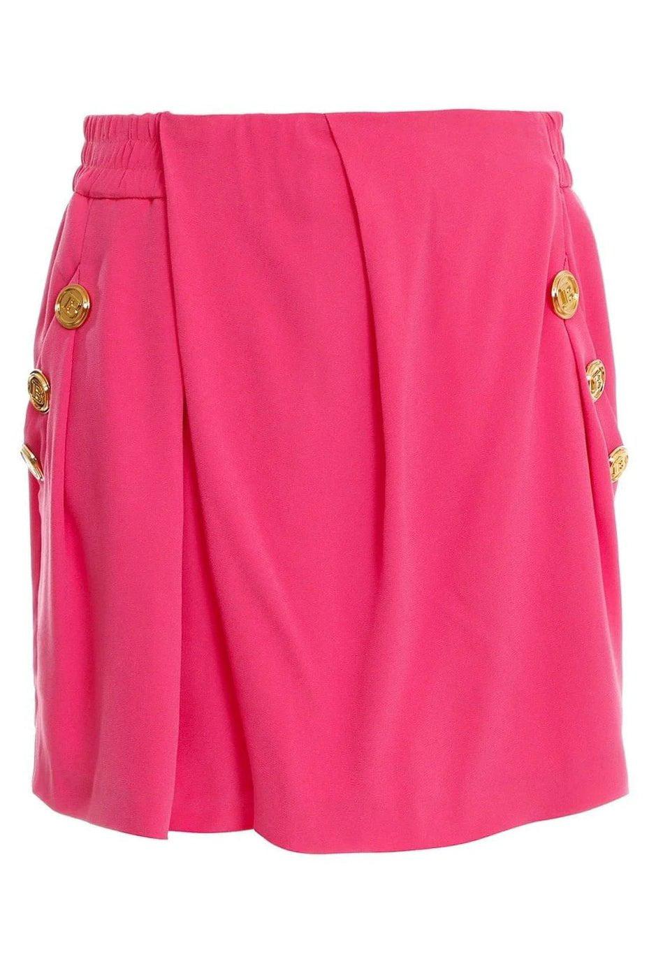 BALMAIN-6 Button Crepe Draped Shorts-
