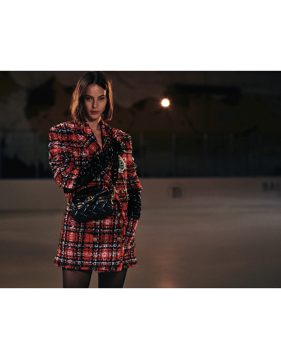 BALMAIN-High Waisted 6 Button Tartan Tweed Shorts-MULTI