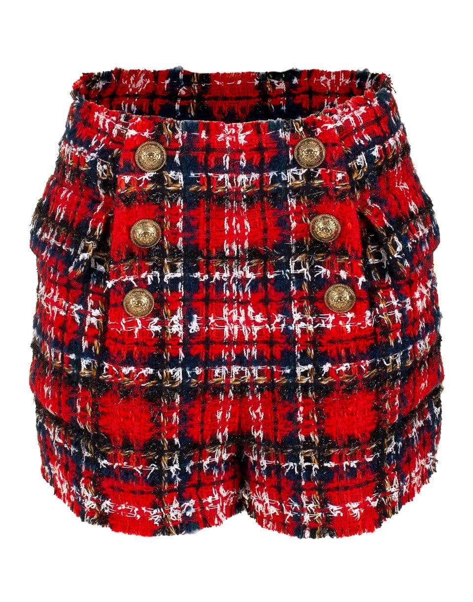 BALMAIN-High Waisted 6 Button Tartan Tweed Shorts-MULTI