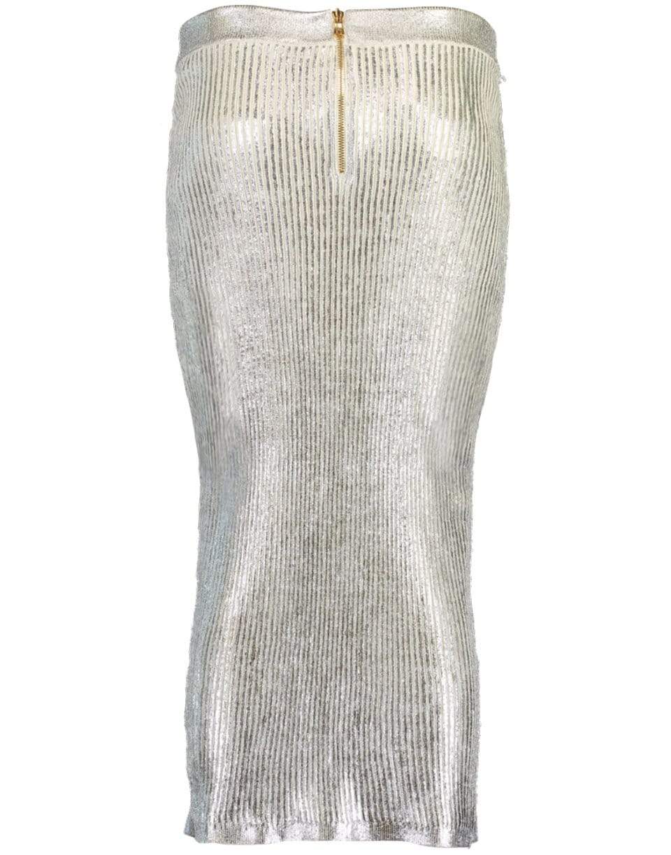 BALMAIN-Metallic Coated Midi Skirt-