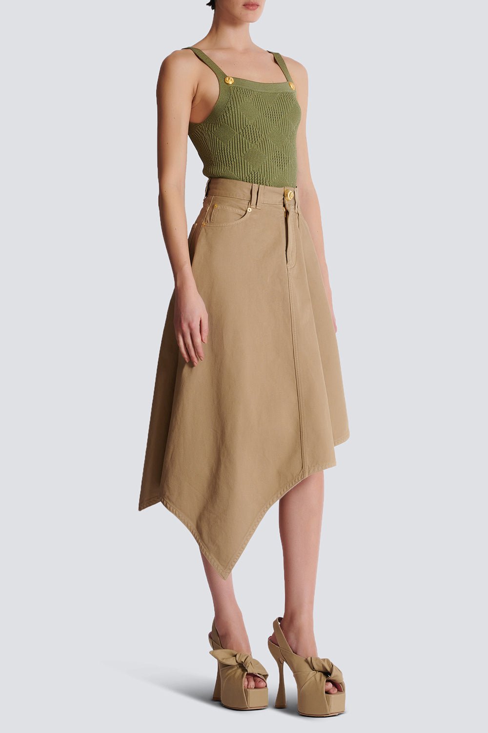 BALMAIN-Asymetric Midi Skirt-