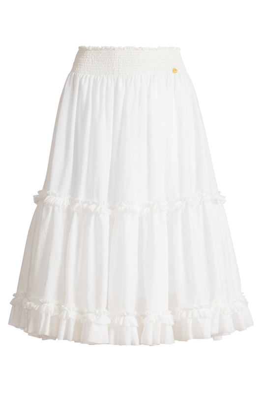 Gathered Long Flare Skirt-WHITE-34-CLOTHINGSKIRTMIDI-BALMAIN
