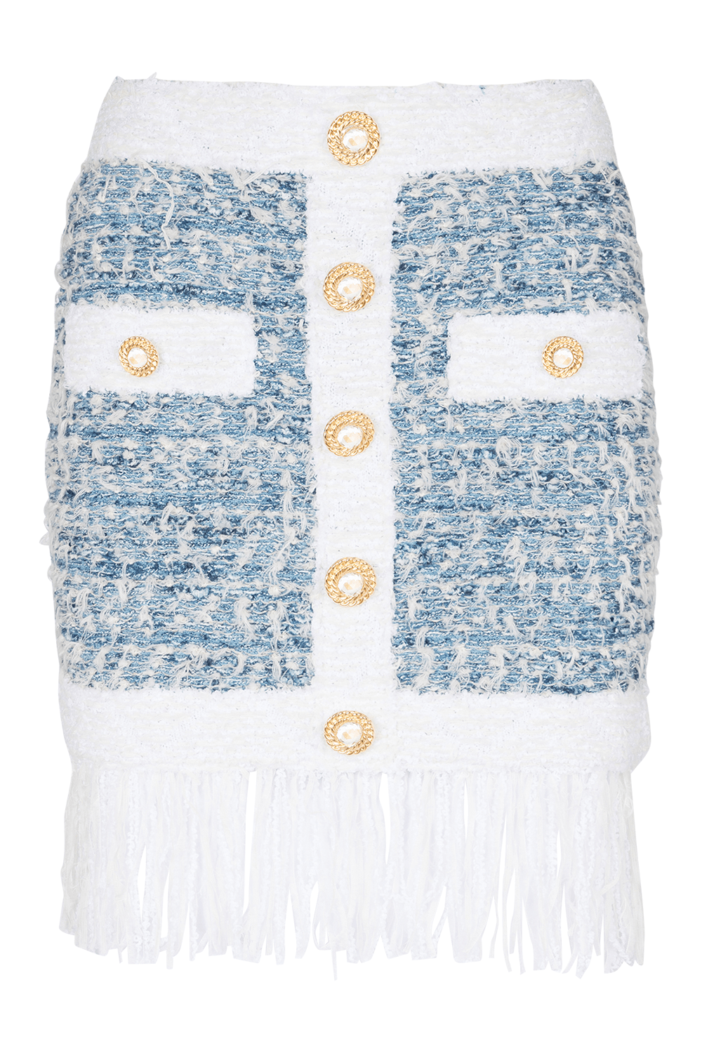 BALMAIN-Fringe Tweed Skirt-