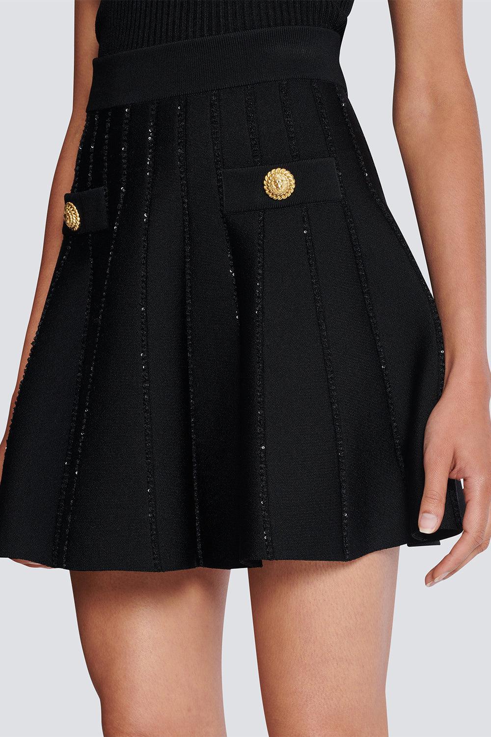 GLITTER FLARE SKIRT-NOIR-38-CLOTHINGSKIRTMINI-BALMAIN