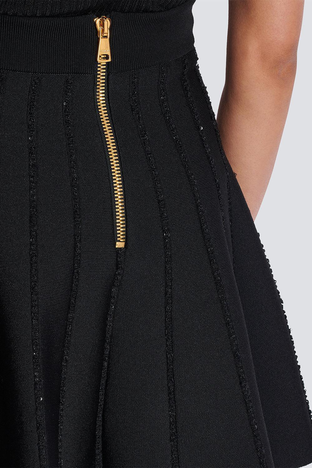 GLITTER FLARE SKIRT-NOIR-38-CLOTHINGSKIRTMINI-BALMAIN