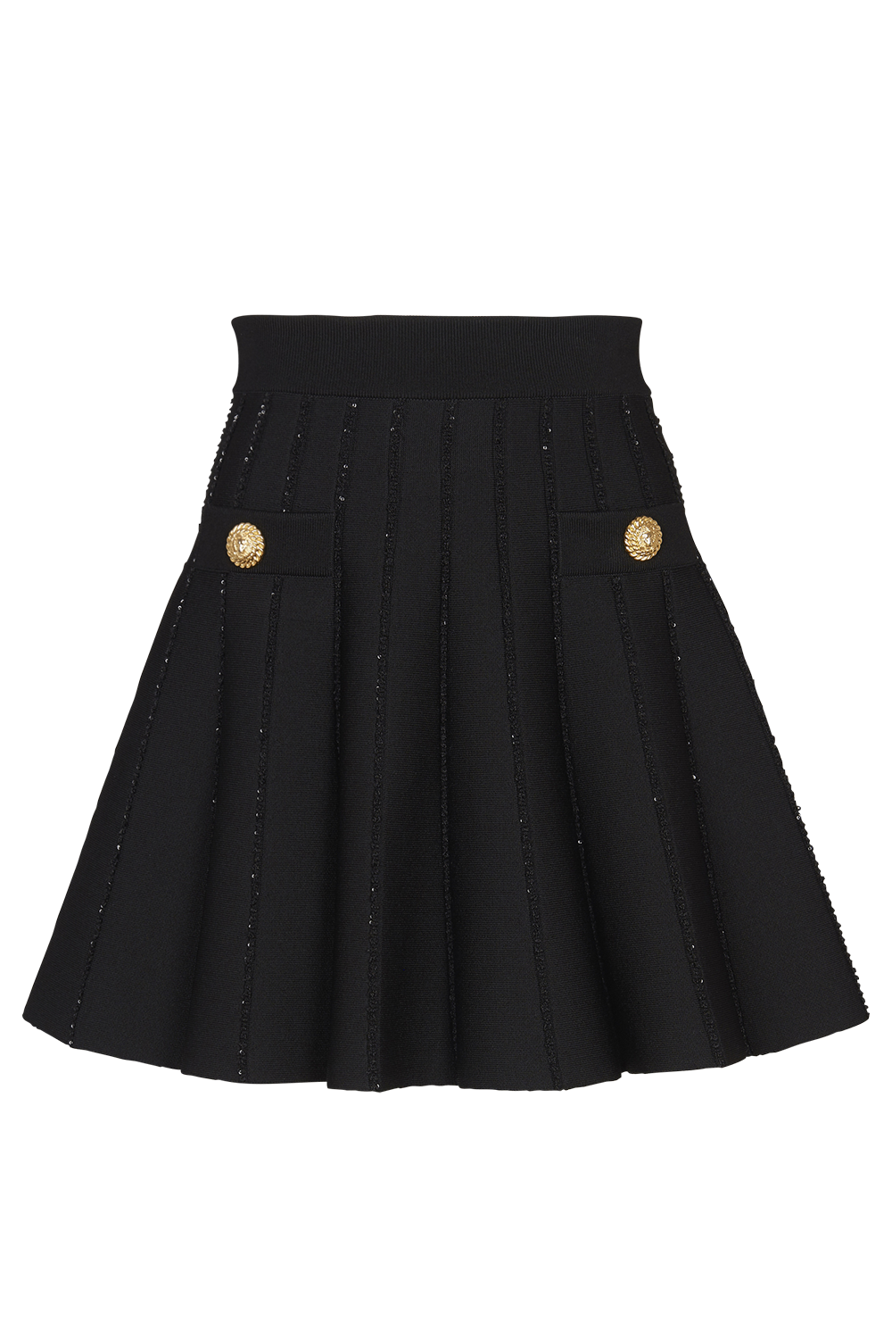 GLITTER FLARE SKIRT-NOIR-38-CLOTHINGSKIRTMINI-BALMAIN
