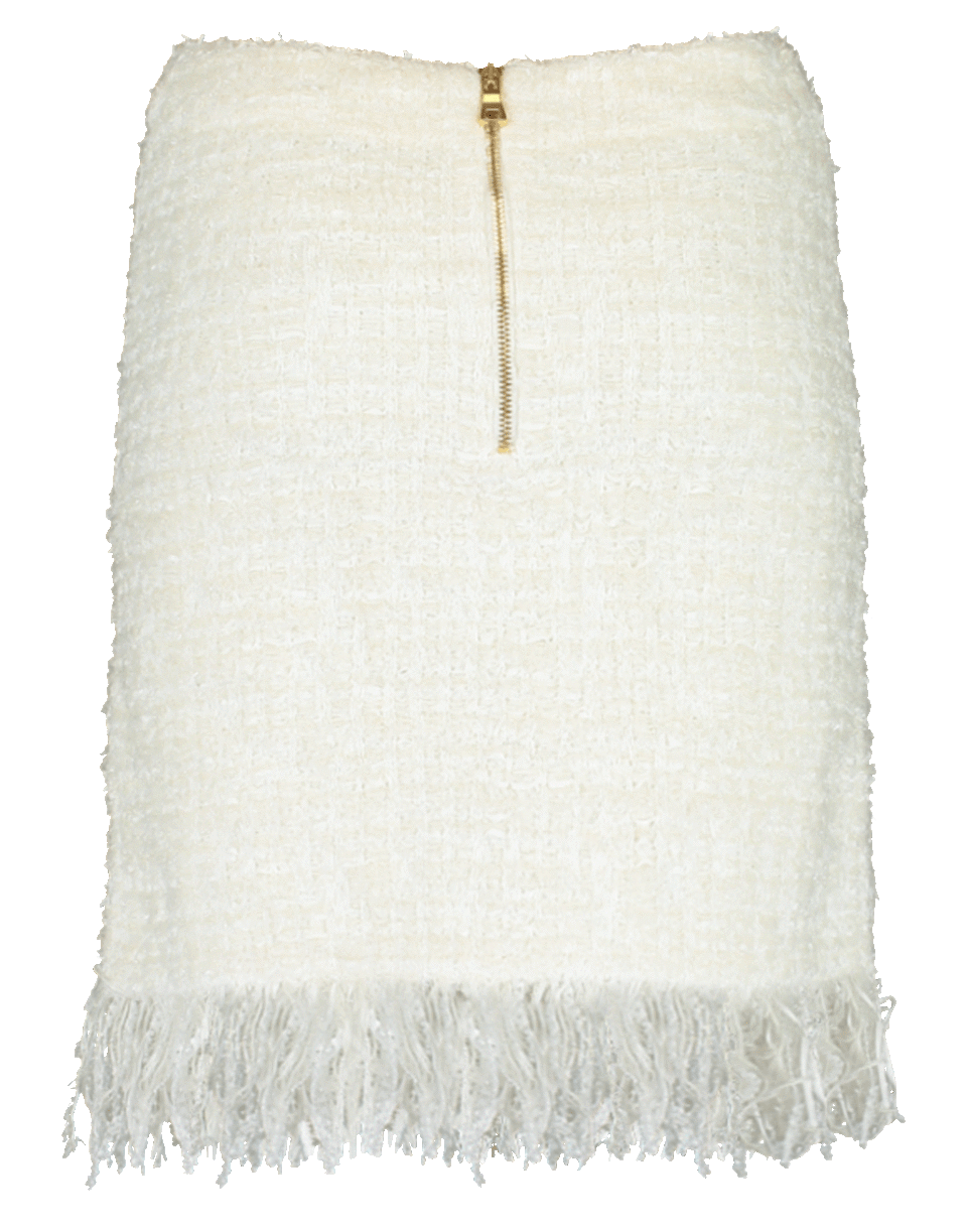 BALMAIN-Button Fringed Tweed Skirt-