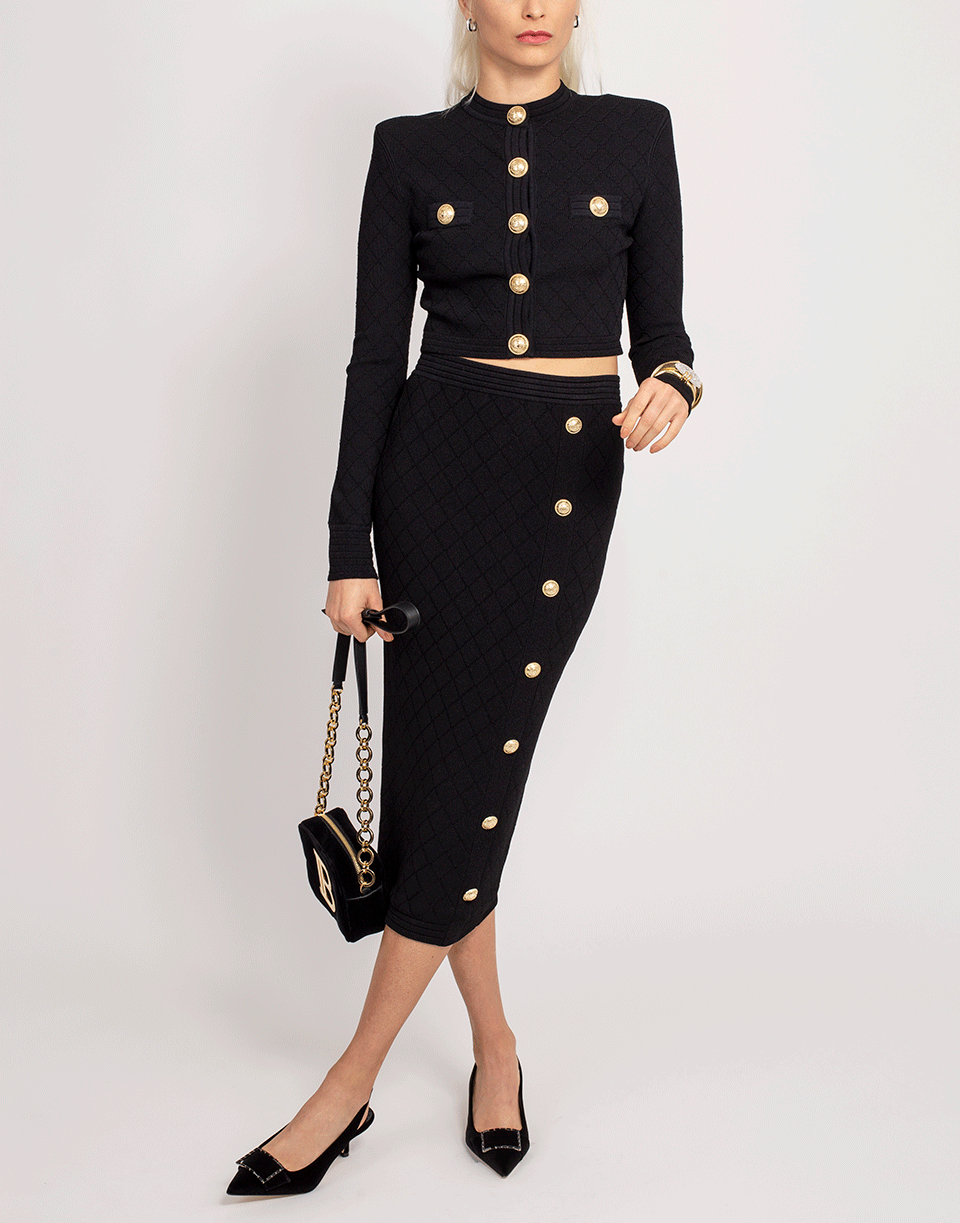 BALMAIN-Diamond Viscose Midi Skirt-