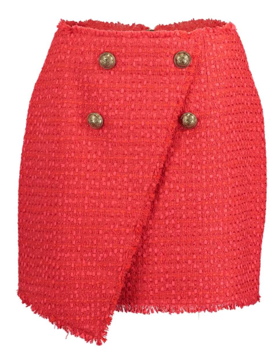 BALMAIN-Asymmetrical Four Button Tweed Wrap Skirt-