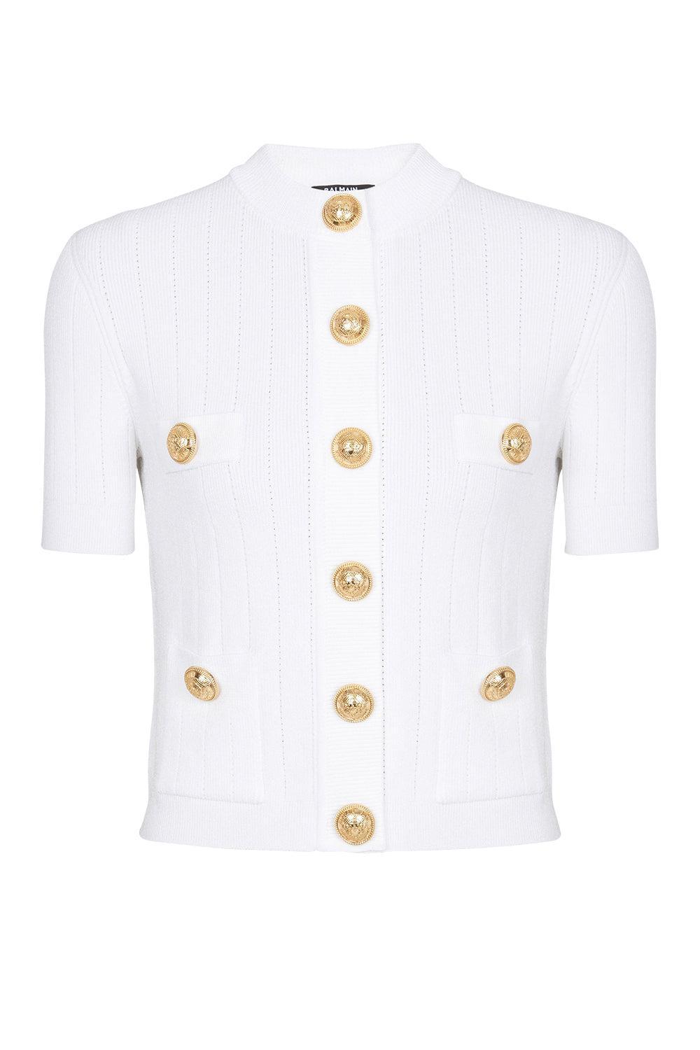 FOUR POCKET RIBBED CARDIGAN-BLANC-36-CLOTHINGSPECIALPOP UP-BALMAIN