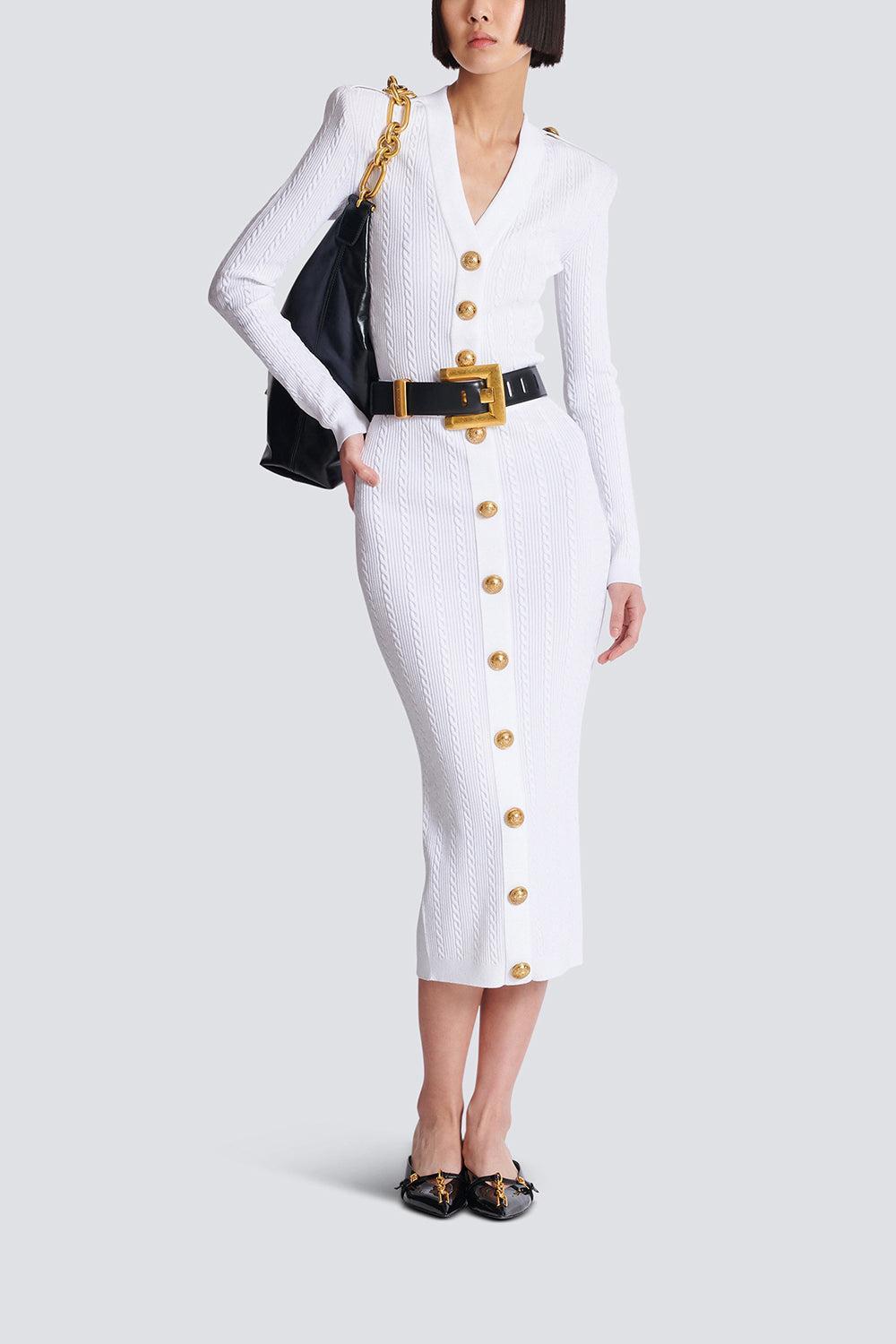 Four Button Cardigan-BLANC-36-CLOTHINGTOPCARDIGAN-BALMAIN