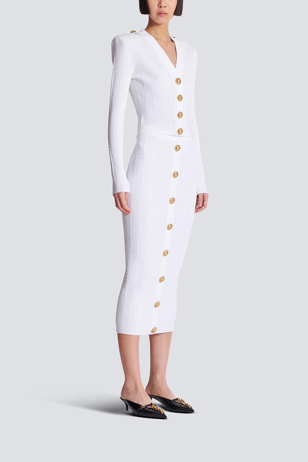 Four Button Cardigan-BLANC-36-CLOTHINGTOPCARDIGAN-BALMAIN